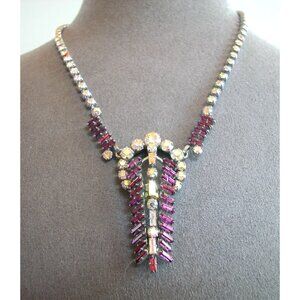 Vintage Art Deco Rhinestone Necklace With Aurora Borealis & Amethyst Stones